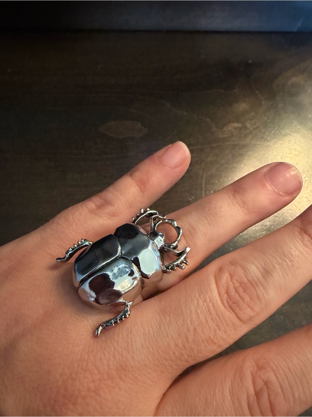 Sterling Silver Beetle Decorative and Adjustable Ring - Silver Color